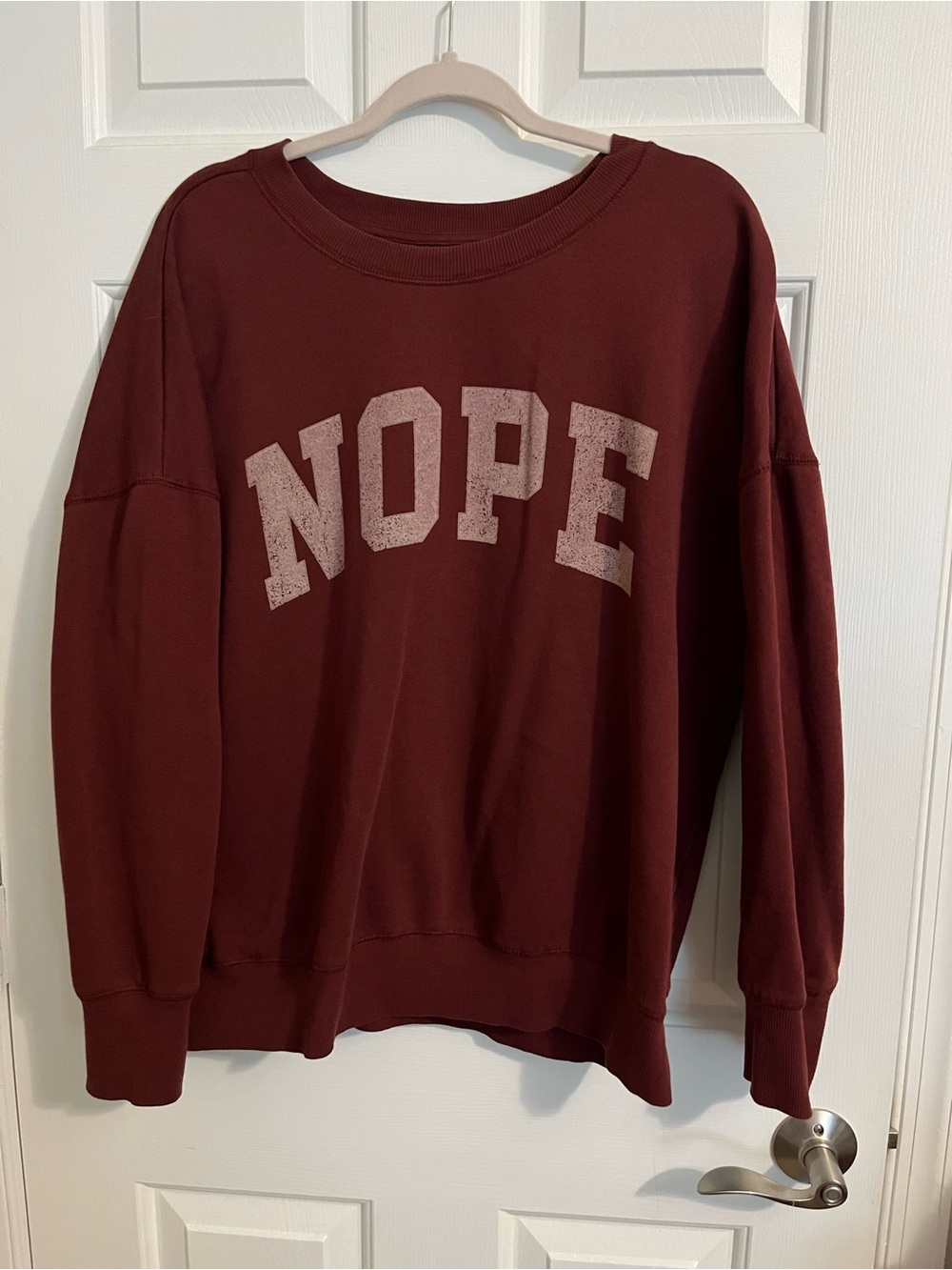 Maurices Maroon Crewneck Sweatshirt with 'NOPE' Graphic
